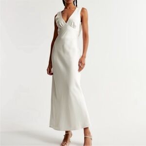 Elegant White Satin V-Neck Slip Dress